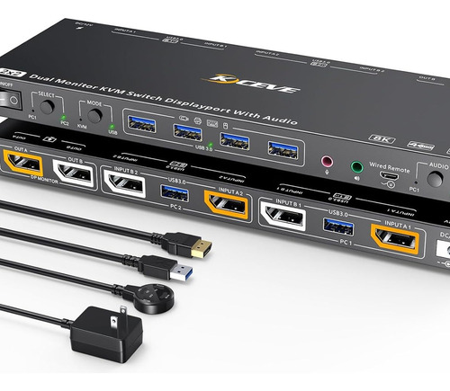 Conmutador Kvm Dp 8k, 8k/60 Hz, Ratón Compartido, Teclado, I