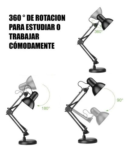 Imagen 9 de 10 de Lampara De Mesa Escritorio Brazo Flexible Metal