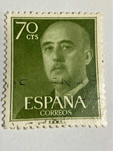 Sello Postal España 1956 General Franco 70 Centavos Verde