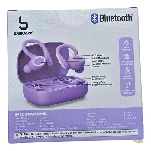 Audifonos True Wireless Premium Morado Bluetooth Con Led