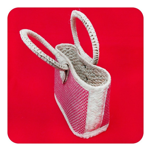 Imagen 6 de 6 de Bolsa Artesanal De Palma Natural Color Rosa 35x31 Cm Bls