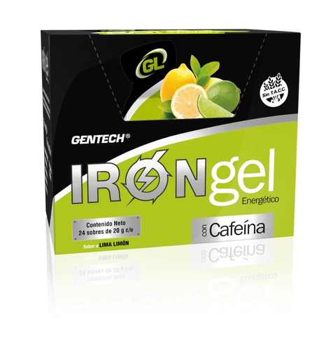 Iron Gel Cafeína Caja 24 Unid De 20 Gr Unid Gentech Energía Sin Tacc