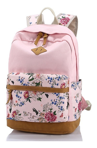 Mochila Lona Hippies Flor Com Estojo Necessaire Cityrock Cor Rosa