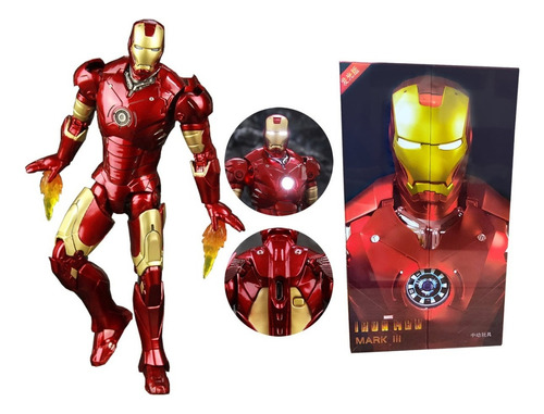 Boneco Iron Man Zd Toys Mark 3 Iii Com Iluminação Led