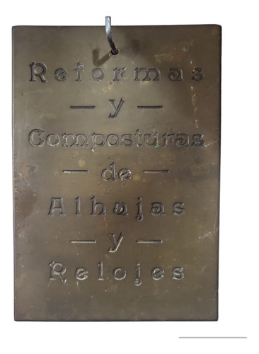 Chapa Publicidad De Bronce Joyero 22cm Por 15cm