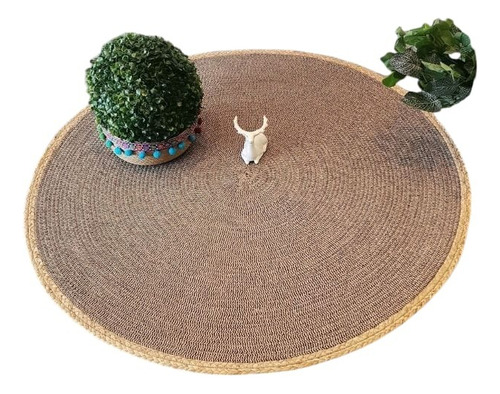 Alfombra Redonda De Yute, Marrón 1.2 M 1.2 M Rayas Marrón Claro