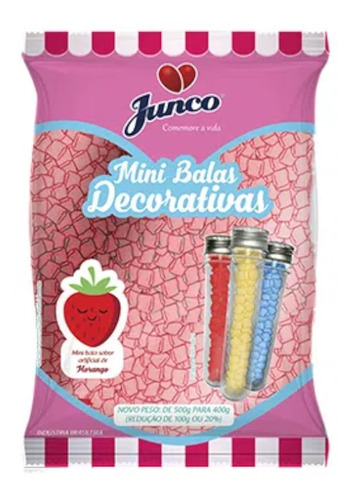 Mini Balas Decorativas Junco Rosa Sabor Morango 400g - Junco