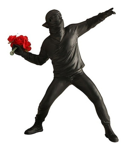Escultura De Banksy Con Figura De Hombre Lanzando Flores Par