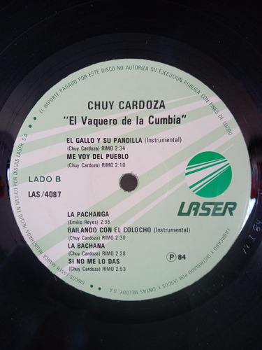 Disco Lp Chuy Cardoza El Vaquero De La Cumbia 1984 Laser (Usado)
