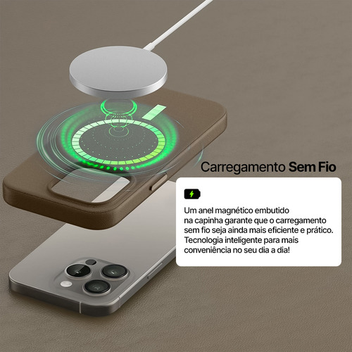 Capa Para iPhone 13 Pro Max Couro Magnético Carga Sem Fio