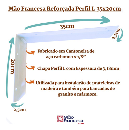 Mão Francesa Reforçada Perfil 35x20 24pcs Cantoneira Suporte