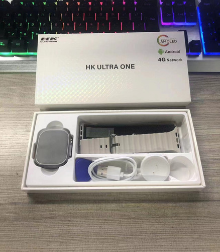 Smartwatch Hk Ultra One 4g 2gb-32gb Playstore/whatsapp/tikto Caixa Prateado Pulseira Branco/ Rajada Bisel Prateado Desenho Da Pulseira Ocean/nylon