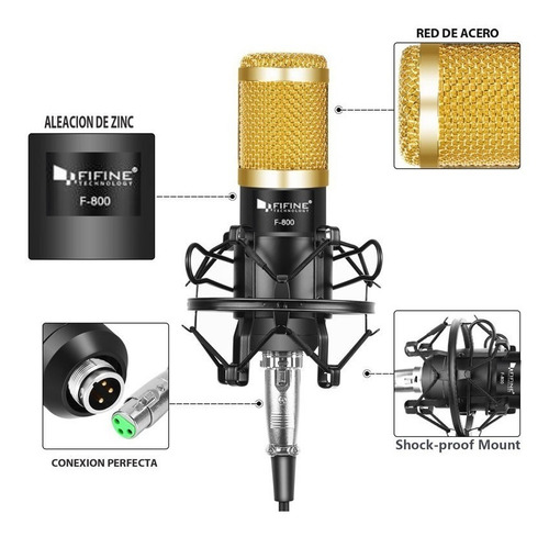 Microfono Condenser Kit Fifine Brazo Articulado Filtro Araña