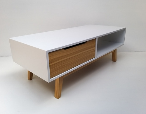Mesa De Centro Minimalista Para Sala Rectangular Color Blanco Con Madera