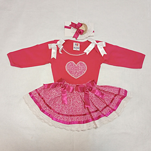 Vestido Conjunto Junino Infantil C/ Body, Saia, Laços