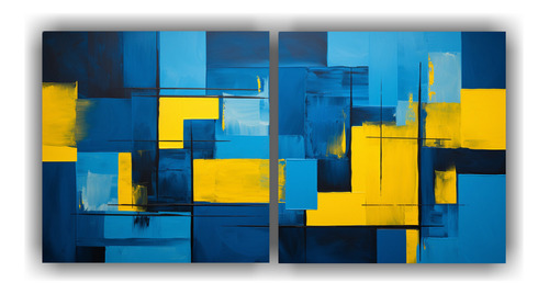 160x80cm Cuadros Abstractos En Azul Y Amarillo Bastidor Made