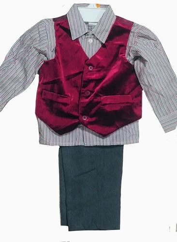 Conjunto Bebé Niño 3pz Camisa, Chaleco Y Pantalón Gris T3,t4