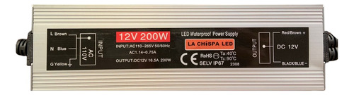 Balastro Fuente Poder Conmutada 12v 200w 16.5a Ext Ip67 Slim