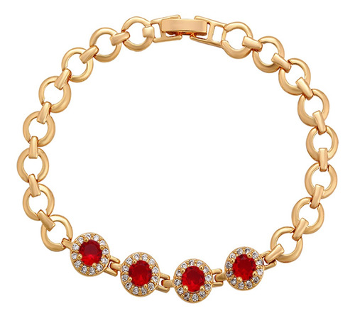 Brazalete Oro 18k Lam Swarovski Rubi Rojo 18cm Fino Regalo