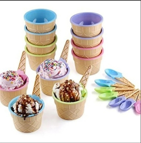 Imagen 6 de 10 de Bowl, Compotera, Potes Set X4 De Helados Con Cuchara