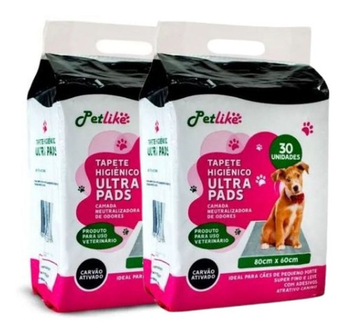 Tapete Sanitário Ultra Pads Carvão 80x60 Kit 2 = 60 Fraldas