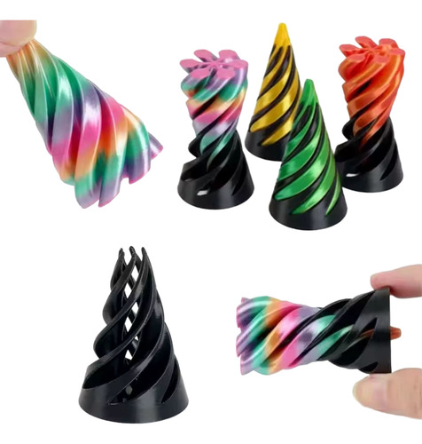 Fidget Antiestrés Cono Espiral Giratorio Impreso 3d 6.4cm Negro