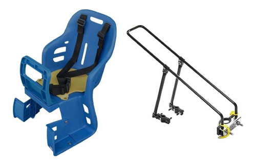 Kit Bagageiro Alumínio Cadeira Infantil Traseira Bike Cor Azul