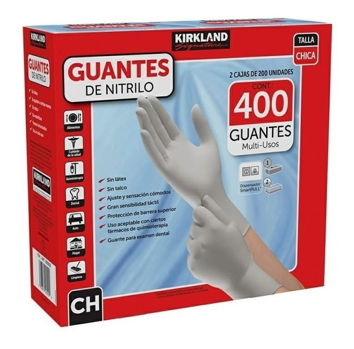 Guantes descartables antideslizantes Kirkland Signature Exam color gris esterlina talle S de nitrilo en pack de 2 x 200 unidades