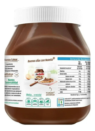 Crema De Avellanas Nutella Con Cacao 650 G