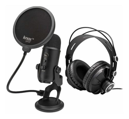 Microfono Blue Yeti Usb Blackout Bundle With Knox Gear Headp