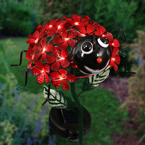 Exhart Ladybug Light Garden Stake Mariquita Roja En Una Esta