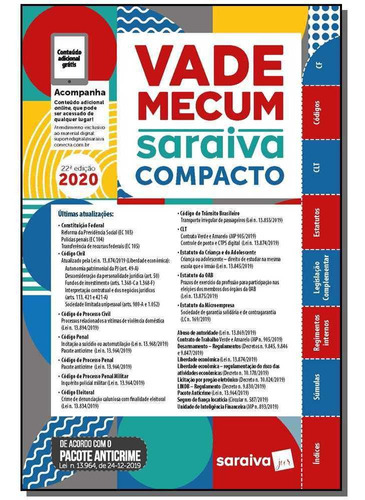 Vade Mecum Saraiva Compacto 2020 22 Ed - Saraiva