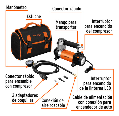 Compresora Portátil Para Llantas, 12v, Con Maletín, Truper
