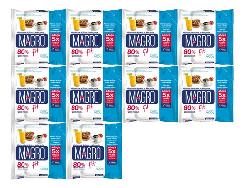 Açúcar Magro Com Sacarose Reduz Calorias 400g - Kit Com 10