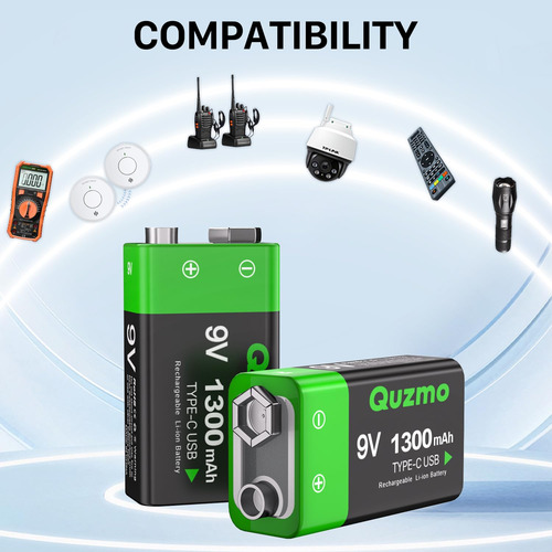 Baterías Recargables De 9v 1300mah Con Carga Usb-c Paquete 4