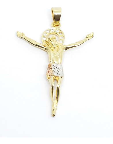 Dije Cristo Zirconias De Oro Laminado De 5cm Estuche Cr1