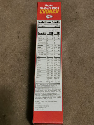 Mahomes Cereal Magic Crunch Cereal Hy-vee L.edition