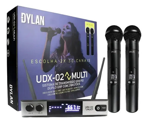 Microfones Dylan UDX-02 Multi Dinâmico Cardioide Preto Sem Fio