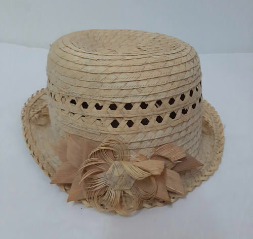 Sombrero De Paja Yute Tejido Color Beige Corto