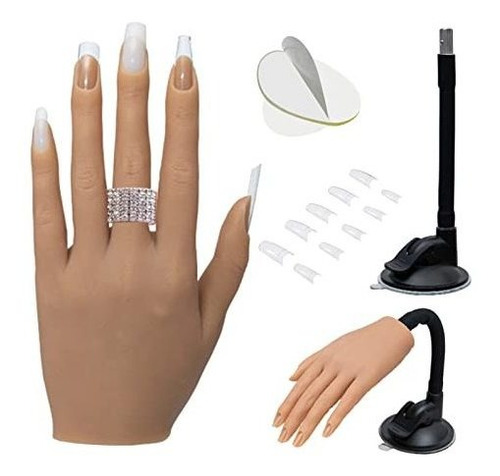 Mão prática de silicone realista para unhas de acrílico