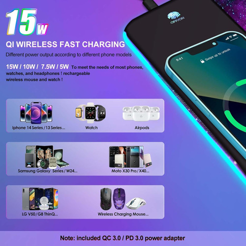 Mouse Pad Para Jogos Tolulu Wireless Charging Rgb, 15w Led M