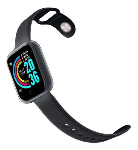 Smartwatch D20 Y68 Y68 1.3" caja 44mm de abs negra, malla negra de silicona liso y bisel negro de plástico