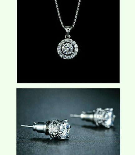 Collar Y Aretes Platino Zirconias Premium Calidad Diamante.
