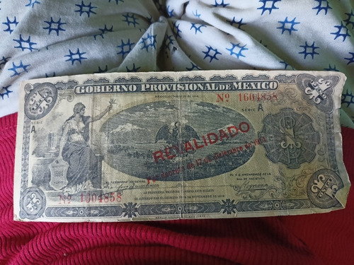 Billete Gobierno Provisional México 1914 Revalidado Un Peso