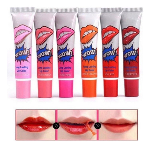 Pack 6 Tintas De Labios Peel Off Wow ! Labial Waterproof