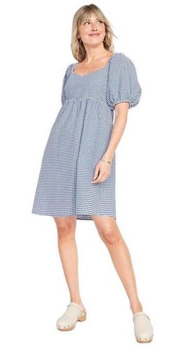 Vestido Mujer Old Navy Seersucker Mangas Abullonadas Celeste