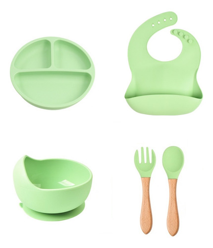 Kit Alimentacion Silicona Bebes Plato Bowl Babero Cubiertos