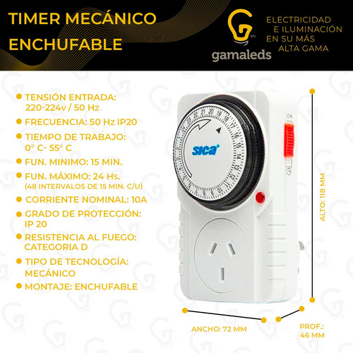 Imagen 4 de 8 de Timer Mecanico Programable Sica Analógico Enchufable 10a
