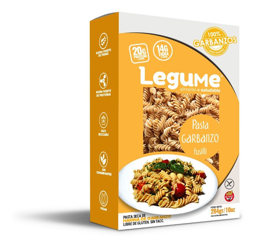 Pastas Fusilli De Garbanzo Gluten Free Legume 1x284 G.