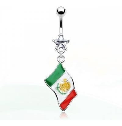 Piercing En El Ombligo Diseño Bandera De México Eg